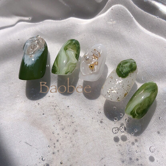 氷たっぷり抹茶ラテのニュアンスネイル⭐︎カフェ好きさん必見  