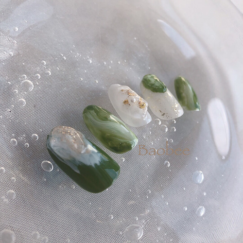 氷たっぷり抹茶ラテのニュアンスネイル⭐︎カフェ好きさん必見