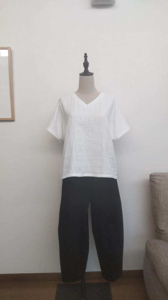 トリプルガーゼのフレンチ袖Tシャツ     オフホワイト 7枚目の画像