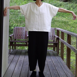 トリプルガーゼのフレンチ袖Tシャツ     オフホワイト       Vネック 6枚目の画像