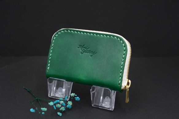 絵の具のような緑」ファスナーコインケース（中仕切りなし）1点物 緑