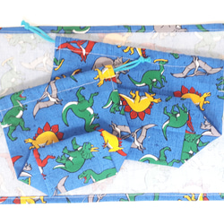 新作☆カラフルな恐竜のお弁当&コップ袋、ランチマット♪青 3枚目の画像