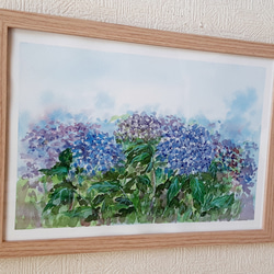 ハマ大根の咲く頃 水彩画 フレーム付き 花の咲く路地10」アクリル画 原画 風景画 額縁付 SMサイズ 絵画