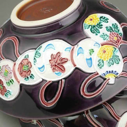 紫交趾六瓢夫婦茶碗　昇峰◆商品番号　3246 4枚目の画像