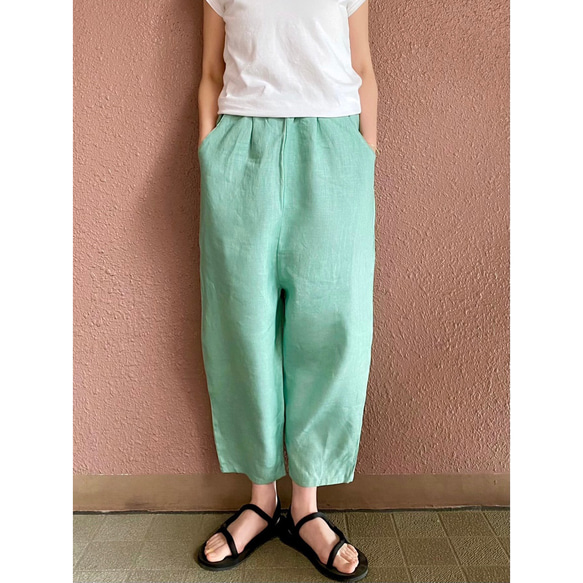 RATA❤️長度可以選擇❣️100%優質亞麻❤️輪廓精緻的燈籠褲❤️薄荷綠 第2張的照片