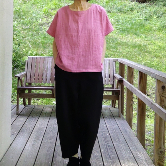 ダブルガーゼのフレンチ袖Tシャツ　ピンク 1枚目の画像