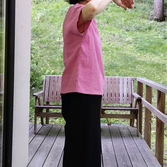 ダブルガーゼのフレンチ袖Tシャツ　ピンク 3枚目の画像