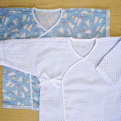 【夏の福袋】ベビー短肌着2枚セット・ブルーⅠ（半袖と長袖） 1枚目の画像