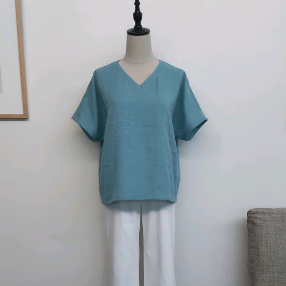 ダブルガーゼのフレンチ袖Tシャツ　ヨットブルー 5枚目の画像