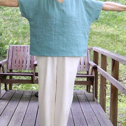 ダブルガーゼのフレンチ袖Tシャツ　ヨットブルー 4枚目の画像