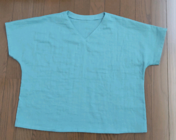 ダブルガーゼのフレンチ袖Tシャツ　ヨットブルー 7枚目の画像