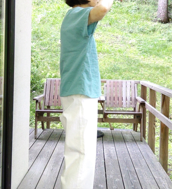 ダブルガーゼのフレンチ袖Tシャツ　ヨットブルー 3枚目の画像