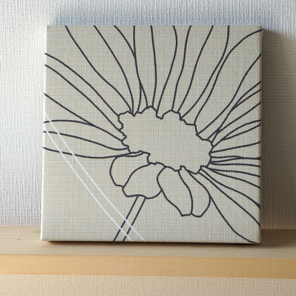 モダンお花の北欧風ファブリックパネル  pasar 木製ファブリックボード ベージュ＆ブラック 2枚目の画像