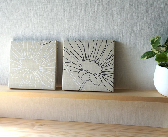 モダンお花の北欧風ファブリックパネル  pasar 木製ファブリックボード ベージュ＆ブラック 7枚目の画像