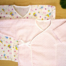 【夏の福袋】ベビー短肌着2枚セット・ピンクⅠ（半袖と長袖） 1枚目の画像