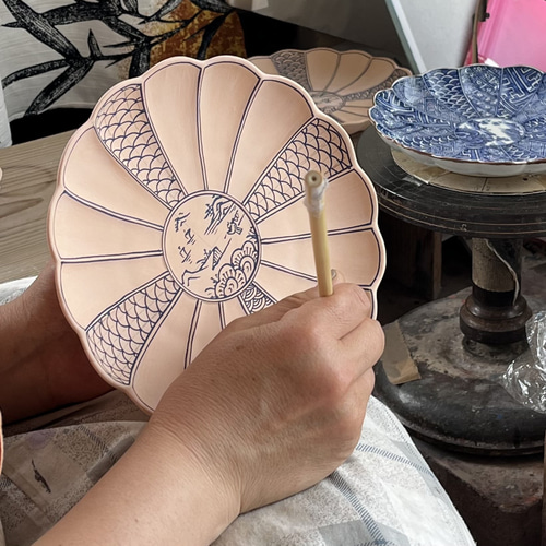 京焼 皿 5枚 菊弁染付山水古紋 5.5寸皿 京焼 中皿 京焼・清水焼窯元 松斎窯 通販