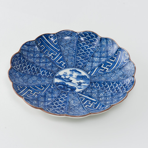 京焼名工 馬場京泉 染付色絵 柘榴に山水風景文 向付 5客 菊弁染付山水古紋 5.5寸皿 京焼 中皿 松斎窯 通販 14207081｜Creema