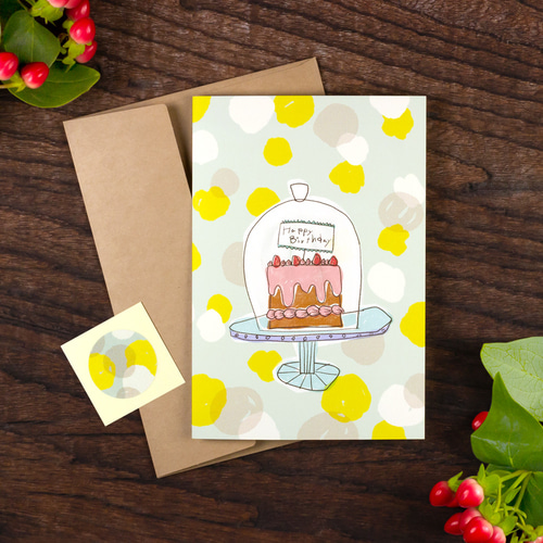 誕生日カード】③誕生日ケーキイラスト「Happy Birthday」封筒
