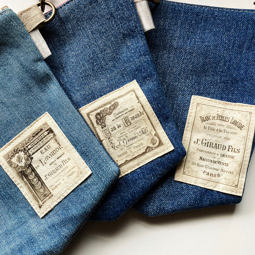 デニムリメイクのポケットポーチ・ピンク ポーチ beadsdenero 通販