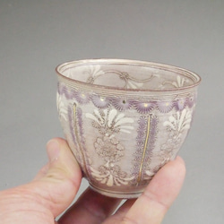 ◆商品番号　 8422紫彩花紋お茶呑茶碗　陶楽　単品 5枚目の画像
