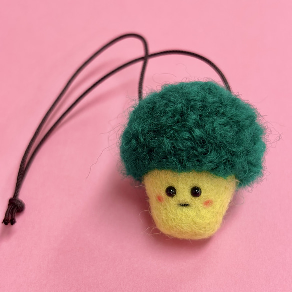 ブロッコリーのストラップ】 羊毛フェルト キーホルダー チャーム 傘