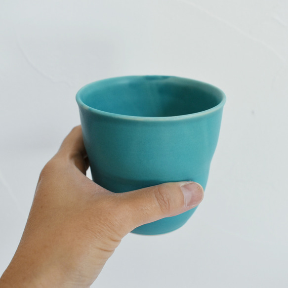 ターコイズブルーのカップと小鉢セット 4枚目の画像