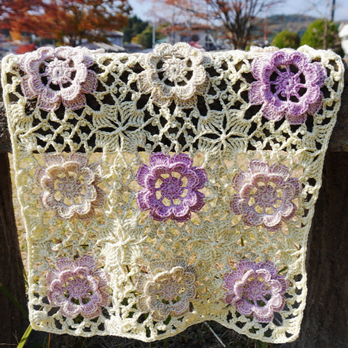 ●日本正規品● 送料無料・即納】立体お花モチーフ編みのマルチカバー フリー その他