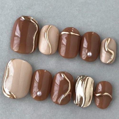 特集掲載♡ブラウンとベージュのニュアンスネイル ネイルチップ 韓国  