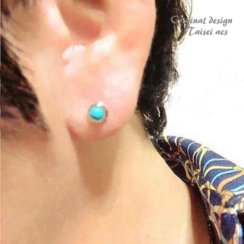 再販＞小ぶりシンプル一粒天然石ターコイズメンズピアス/アクセサリー