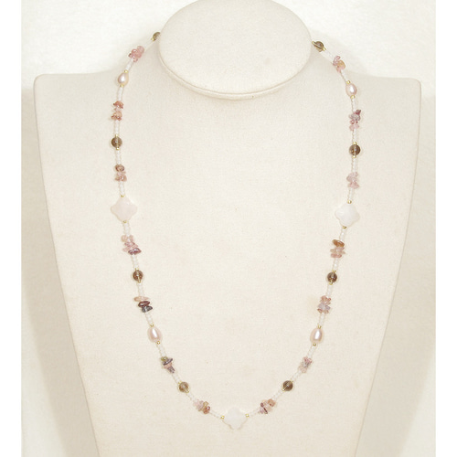 天然石 ローズクォーツのロングネックレス 天然石コレクション