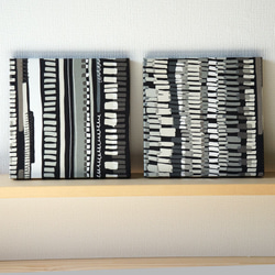 モダン ファブリックパネル  2枚セット 木製ファブリックボード ジオメトリ ブラック＆ホワイト 2枚目の画像