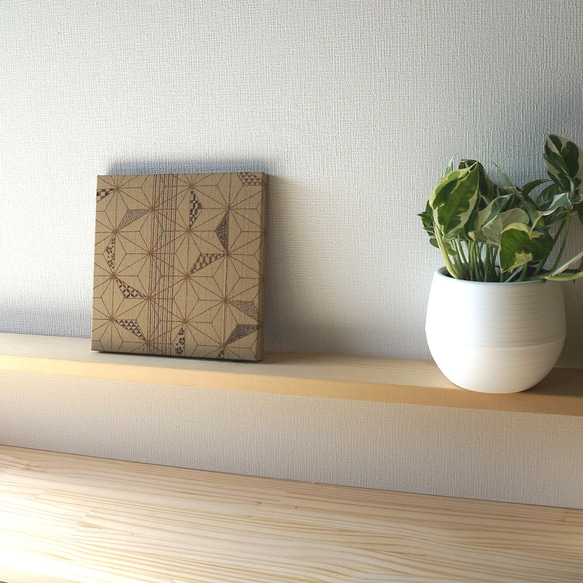 麻の葉 和風ファブリックパネル  ベージュ 木製ファブリックボード 和室 洋間 4枚目の画像