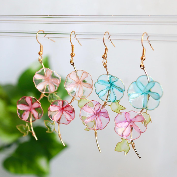 ゆらゆら朝顔のピアス イヤリング ディップフラワー ディップアート