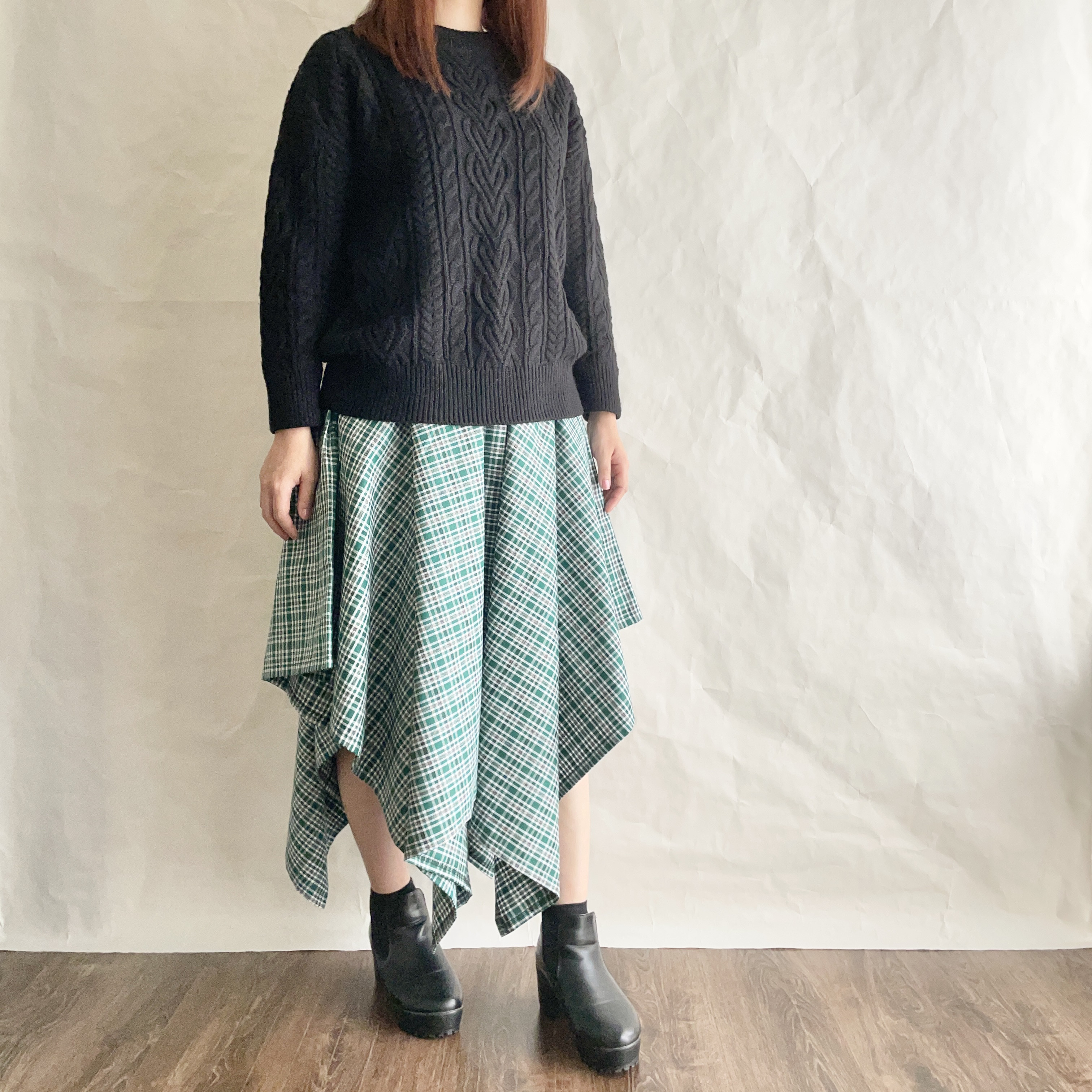 ラッピングサーキュラースカート　グリーンチェック　SK2-4