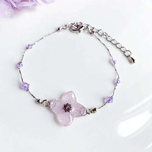 紫陽花とスワロの華奢ブレスレット（ライラックパープル
