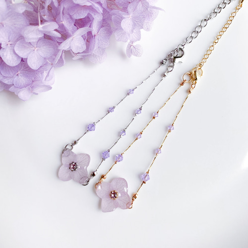 紫陽花とスワロの華奢ブレスレット（ライラックパープル