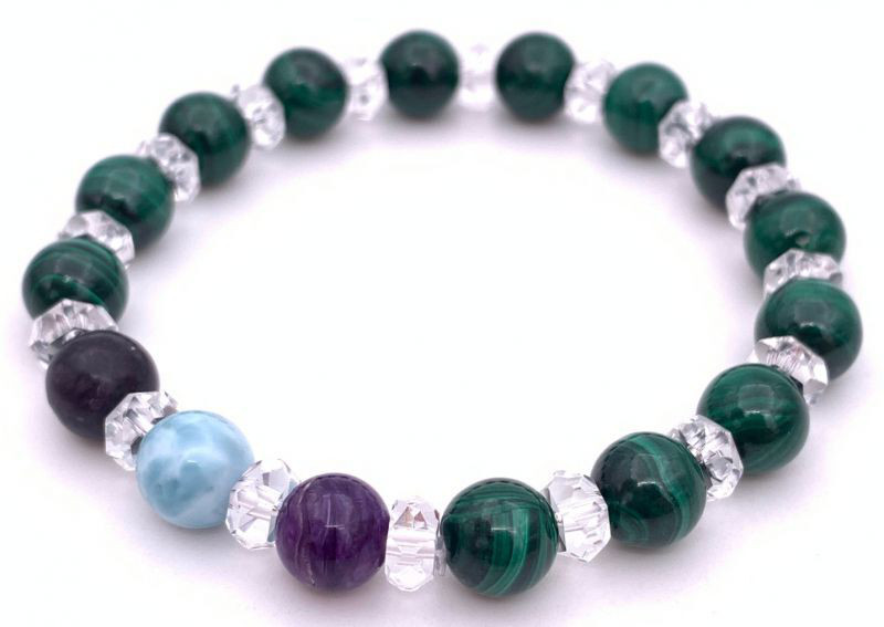 世界3大ヒーリングストーン☆天然石マラカイト&スギライト&ラリマー&チャロアイトのブレスレット