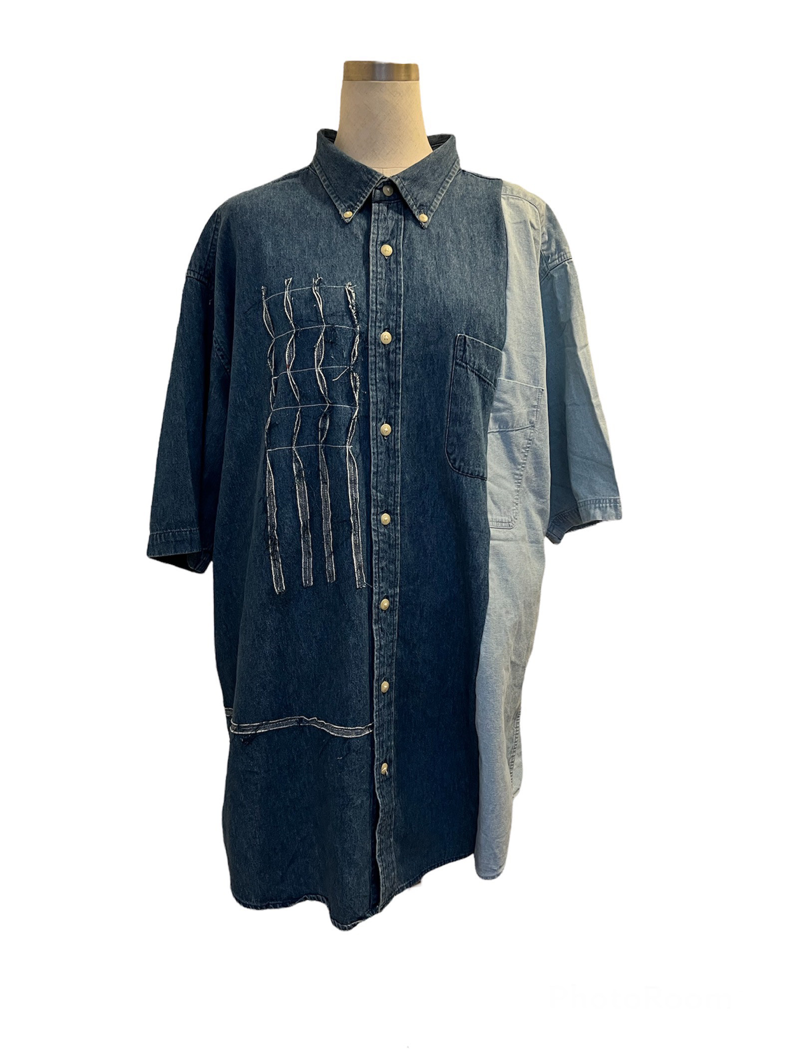 kirehashi再構築ビッグシルエット半袖デニムシャツ