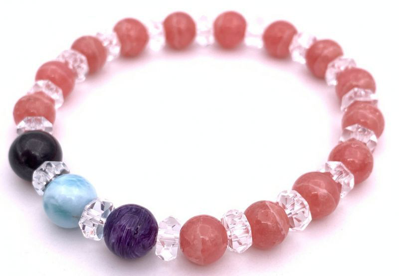 世界3大ヒーリングストーン☆天然石インカローズ&スギライト&ラリマー&チャロアイトのブレスレット