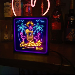 フラミンゴ カクテルバー アメリカン パブ スナック 酒 ヤシの木 サイン ミニチュア 看板 置物 雑貨 ライトBOX 5枚目の画像