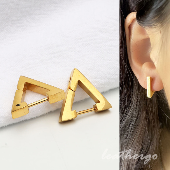 両耳 ステンレス 316L ゴールド 金 トライアングルピアス フープピアス