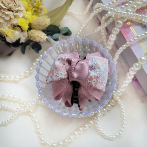 サッと可愛く♪インド刺繍リボン 小さめバンスクリップ まとめ髪 ヘア 