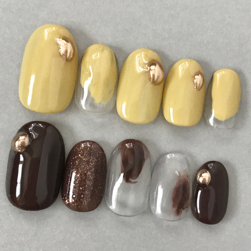 #010 ブラウンミラーネイル　ネイルチップ ブラウン×ミラーのシックネイル- ネイルチップ専門店ミチネイル