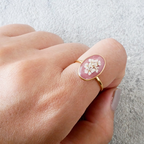 押し花リング（10号フリーサイズの指輪/オールドピンク） 指輪・リング