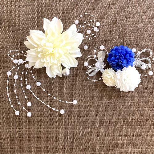 人気ダリアとマム♥︎シルバーパール蝶々簪♥︎結婚式髪飾り♥︎成人卒業式♥︎浴衣和装♥︎祝 人気ダリアとマム♥︎シルバーパール蝶々簪♥︎結婚式髪飾り