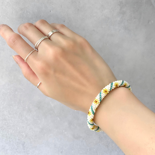 ビーズクロッシェブレスレット[sunflower]:ひまわり 夏 花