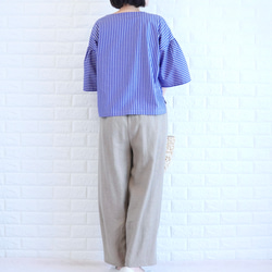 【播州織×爽やかストライプ】風通し抜群のギャザーブラウス　二の腕カバー・脱ぎ着楽　すっきり見え　上品な大人の夏服　 10枚目の画像