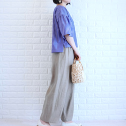 【播州織×爽やかストライプ】風通し抜群のギャザーブラウス　二の腕カバー・脱ぎ着楽　すっきり見え　上品な大人の夏服　 11枚目の画像