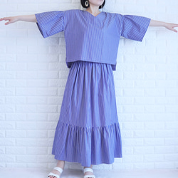 【播州織×爽やかストライプ】風通し抜群のギャザーブラウス　二の腕カバー・脱ぎ着楽　すっきり見え　上品な大人の夏服　 6枚目の画像