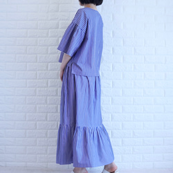 【播州織×爽やかストライプ】風通し抜群のギャザーブラウス　二の腕カバー・脱ぎ着楽　すっきり見え　上品な大人の夏服　 5枚目の画像